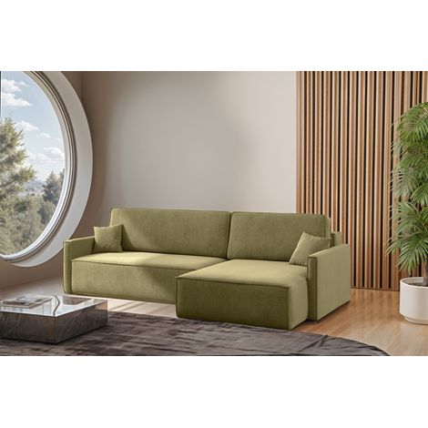 Ecksofa Schlafsofa Sofa LOUIS Stoff Salvador Grün Ottomane Rechts (1/4)