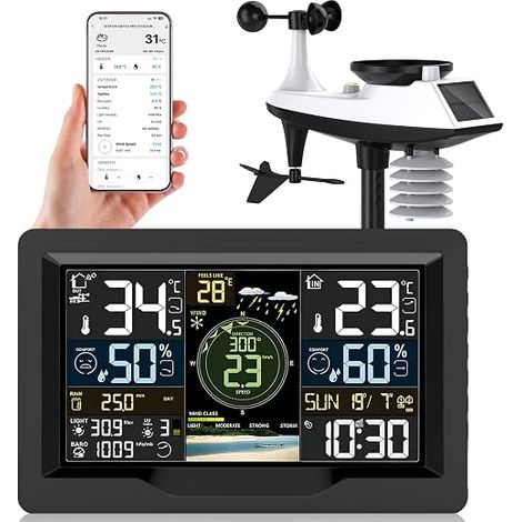 7 in 1 WiFi Weather Station Wireless Outdoor Sensor Adjustable Backlights Rain Gauge Anemometer Weathervane Barometer Weather Forecast (1/5)