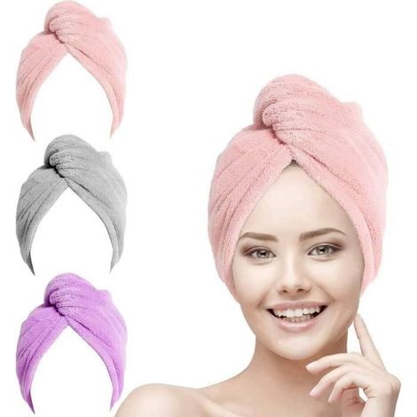 Haartuch, 3 Stück, super saugfähiges Mikrofaser-Haarturban zum Trocknen (Rosa, Lila, Grau)