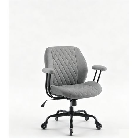Silla de oficina ergonómica gris de cuero con soporte lumbar, altura regulable y ruedas (1/4)