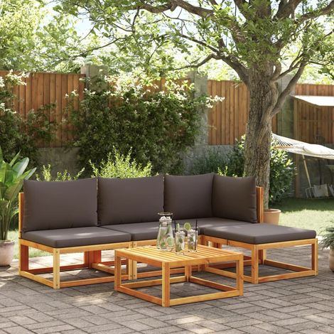 vidaXL Ensemble de canapés de jardin 5 pièces avec coussins en bois d'acacia et corde (1/5)