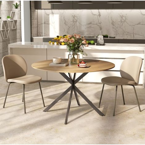 Mesa de comedor redonda 120 cm estilo industrial, madera y acero, roble HAVRYA (1/5)