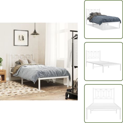 Cadre de lit métal sans matelas avec tête de lit blanc 80x200cm - Cadre De Lit - Lit Simple - Lit Metal - Lit Blanc - Tête De Lit (1/5)
