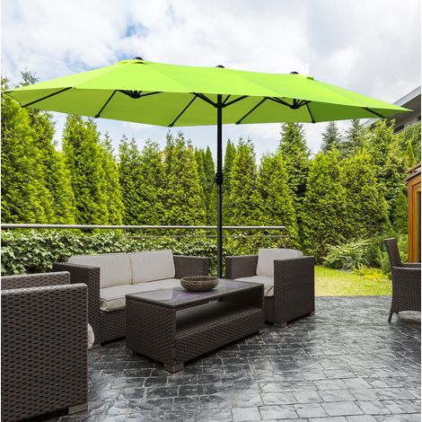 Sombrilla Doble de acero y poliéster verde 460x270x240 cm con manivela, parasol exterior para jardín y terraza (1/5)