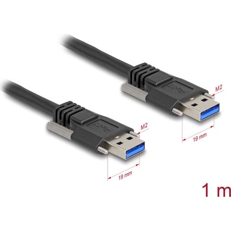 Delock USB 5 Gbps Cable Tipo-A macho a Tipo-A macho con distancia entre tornillos 19 mm 1 m negro