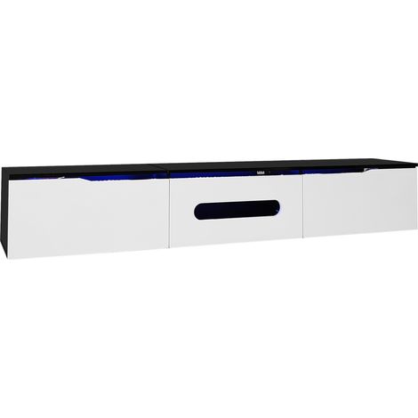 Mueble TV negro y blanco de 180 cm con LED de 16 colores y montaje en pared (1/5)