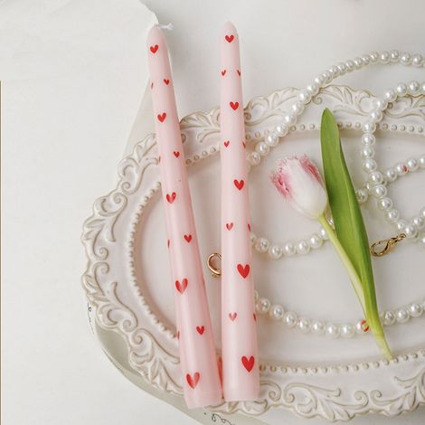 Bougie Conique - Motif Coeur - Pour Décoration Mariage Saint-Valentin - 2 Pièces (1/4)
