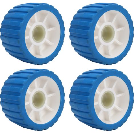4 pièces rouleaux oscillants de remorque rouleau nervuré en Poly résistant aux hautes températures pour remorques de bateaux 125X73 30mm bleu (1/5)