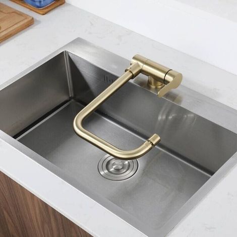 Miscelatore da cucina pieghevole, rubinetto da cucina pieghevole in acciaio inox spazzolato color oro, rubinetto pieghevole moderno (1/4)
