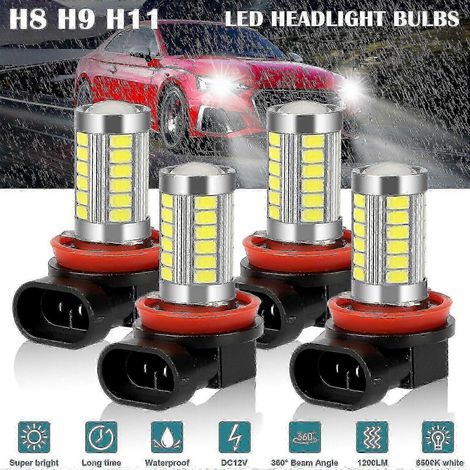 Kit de 4 ampoules LED H11 H9 H8 pour phares (feux de route/croisement, antibrouillards, blanc xénon 6500K)