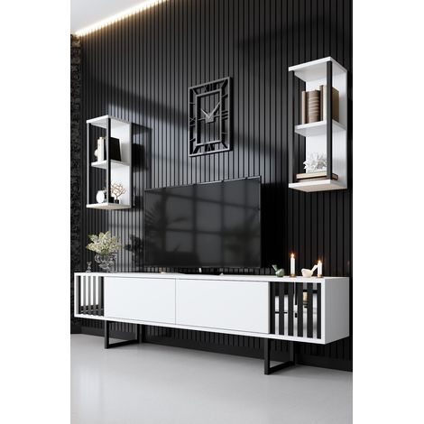 TV-Möbelset Chrome Line Weiß Schwarz Melamin 180x48x30 cm