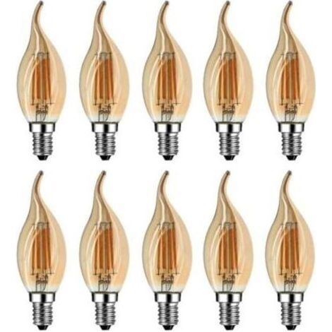Ampoule Flamme LED E14, 4W Equivalent à Ampoule Halogène/Incandescente 40W, Blanc Chaud 2700K, Flamme Bougie LED encastrable, 360° Faisceau, IRC80, Verre marron, Lot de 10 [Classe énergétique A++] (1/5)