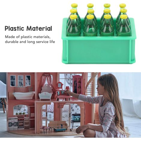 Bouteille miniature de soda à l'échelle 1:12, avec panier de rangement, modèle décoratif pour la maison et la cuisine, verte. (1/5)