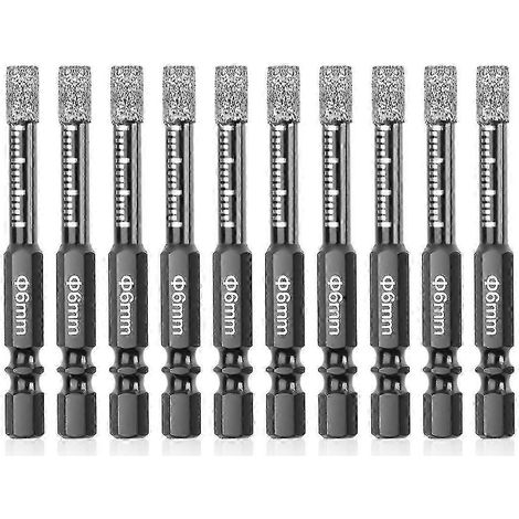 Lot de 10 forets diamantés de 6 mm pour le perçage à sec des carreaux de céramique, du verre, des briques de marbre et de la pierre. (1/5)