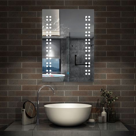 Illuminated LED Bathroom Mirror Demister Mains Power Touch Switch Vertical 500x700mm