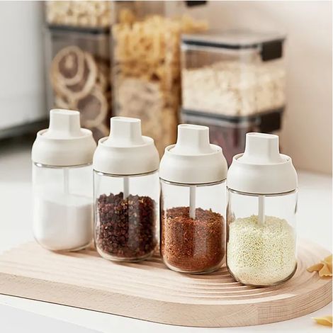 Accessoires de rangement pour la cuisine, bouteille à épices transparente, pot à épices hermétique, sucrier, salière et poivrière, service de table avec cuillère pour la maison et le restaurant (1/5)