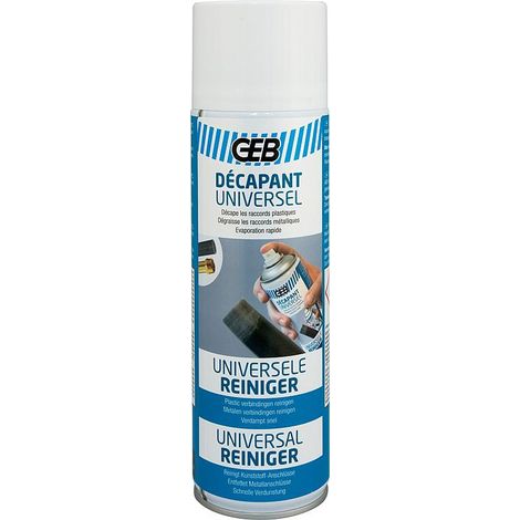GEB – Décapant universel canalisations – Aérosol 400ml – Dégraisse métaux et PVC – Améliore collage colles PVC – Utilisation multi-sens