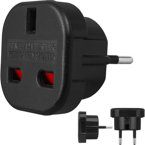 Adaptateur Secteur UK vers EU - 1 Unité - Plastique Robuste Noir - Conversion Prise 3 Broches vers Schuko - Voyage et Usage Domestique - Couleur Noire (1/5)