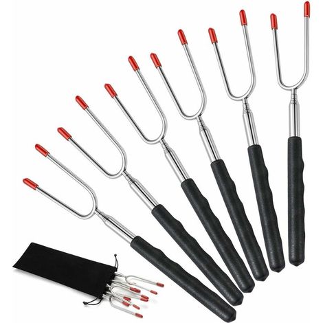 royaluxe - 6PCS Brochettes pour Barbecue, Fourchettes Brochettes Télescopique à 85 CM pour Guimauve Rôtie & Hot Dog (1/5)