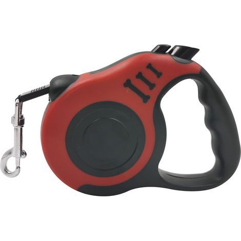 Laisse rétractable automatique 3 m, poignée ergonomique antidérapante, rouge – (1/2)