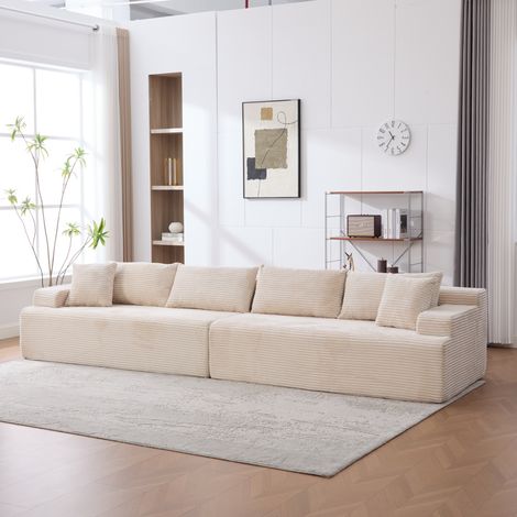Canapé Modulaire d’Angle - 344x99x74.5cm - 6 Places Tissu Chenille Mousse 30D Confortable Anti-dérapant - Ivoire (1/5)