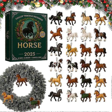 Calendrier de l'Avent 2025 sur le thème des chevaux, compte à rebours de Noël de 24 jours avec 24 mini-figurines de chevaux en acrylique 2D différentes, cadeau de Noël. (1/5)