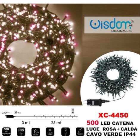 Trade Shop - LICHTERKETTE 500 LED GLÜHWÜRMCHEN LICHT ROSA + WARMES GRÜN KABEL IP44 XC-4450 -