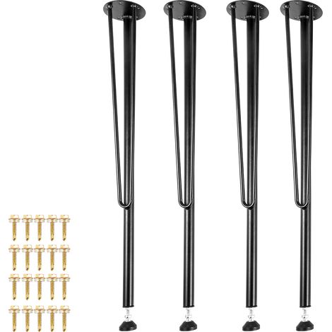 Mophorn Hairpin Metal Table Legs 28 Inch Desk Legs Set of 4 Heavy Duty Bench Legs 3-Rod Metal Furniture Legs Wrought Iron Coffee Table Legs Home DIY for Dining Table with Rubber Floor Protectors Black (1/5)