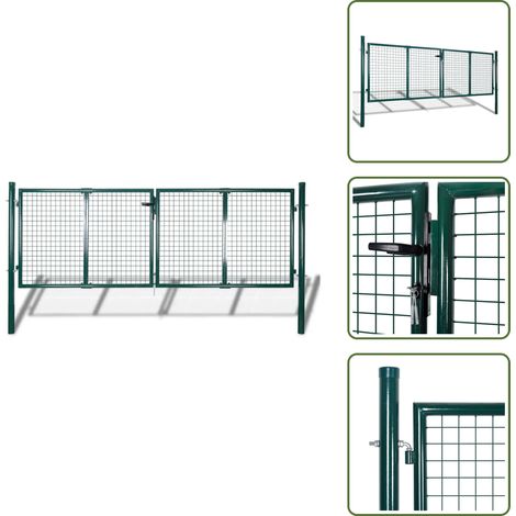 The Living Store Cancello per Recinzione in Acciaio 300x100 cm Verde - Recinzione in acciaio