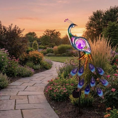Solarbetriebene Gartenleuchte für den Außenbereich, Gartendekoration, 83 cm große Pfauenstatue aus Metall, LED-Solarbeleuchtung, wasserdicht (M) (1/5)