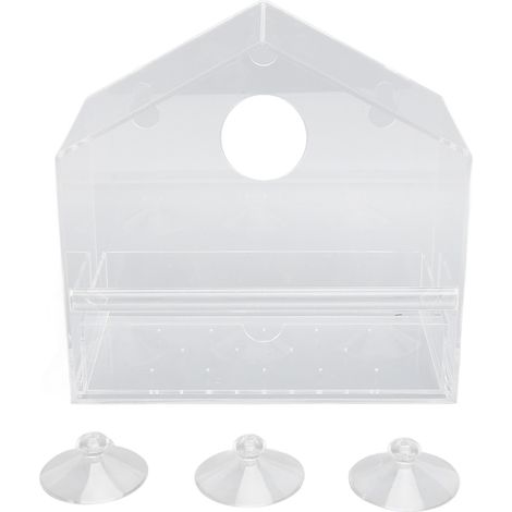 Mangeoire de fenêtre pour oiseaux en plastique, anti-chute, jolie maison transparente avec ventouses pour maison, cabane en forme de D