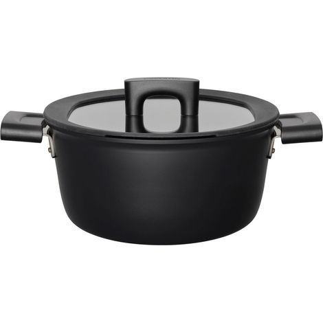 Fiskars Hard Face Kasserolle, mit Deckel, Kochtopf, Koch Topf, Aluminium, Schwarz, 3.5 L, Ø 22 cm, 1052227