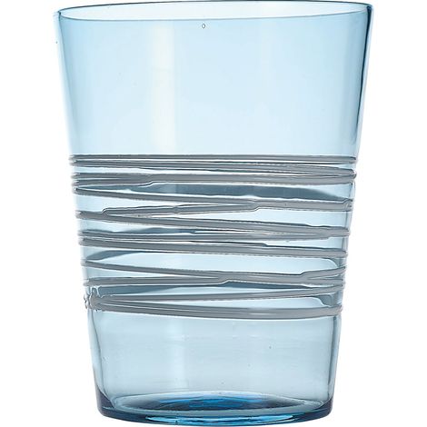 Set 6 Bicchieri Tumbler Filante in Vetro Colorato Acquamarina con Decorazione a Fili Bianchi Applicati a Mano, Design Elegante e Resistente