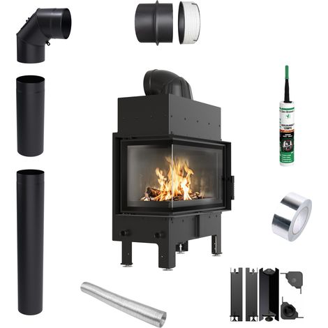 Kamineinsatz KRATKI FLOKI M LINKS 10 kW fi200 Schwarz TERMOTEC-Rohrsatz (1/5)