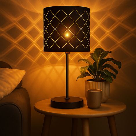 Tischleuchte Beistellleuchte LED Tischlampe Wohnzimmerlampe Musterleuchte Designlampe mit Textilschirm, Metall schwarz, 5W 470lm warmweiß, DxH 15x35 cm (1/5)