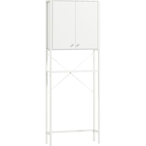 Mobile Bagno Sopra WC e Lavatrice 64x20x180 cm con Armadietto in MDF Bianco (1/5)
