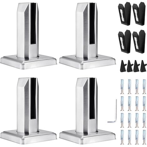 4 Pièces Pince de Clôture en Verre, Pince à Verre en Acier Inoxydable Escaliers en Acier Inoxydable 304, pour 8-12 mm/0,3-0,5 Po Verre, pour Escaliers Balcon Piscine Verre Balustrade (Argent) (1/5)