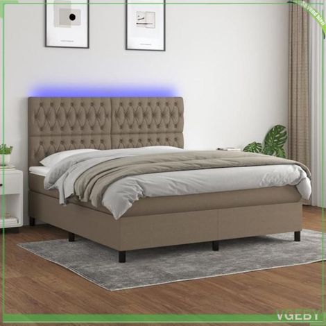 Sommier tapissier - 3135137 - 180x200 cm - Tissu taupe - Matelas ressorts ensachés + LED (1/5)