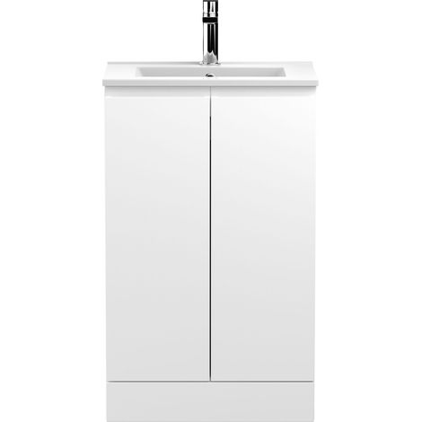 Mavesyn Contemporary 2 Door Floor Standing Vanity Unit with Minimalist Basin, Satin White, 500mm