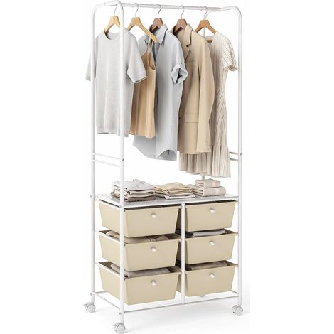 COSTWAY Porte Manteau à Roulettes 152cm avec 6 Tiroirs pour Couloir Entrée (1/5)
