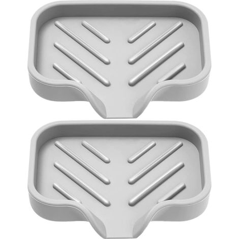 Porte-savon en silicone, Lot 2, gris, souple et égouttoir, pour la salle de bain et les voyages (1/5)