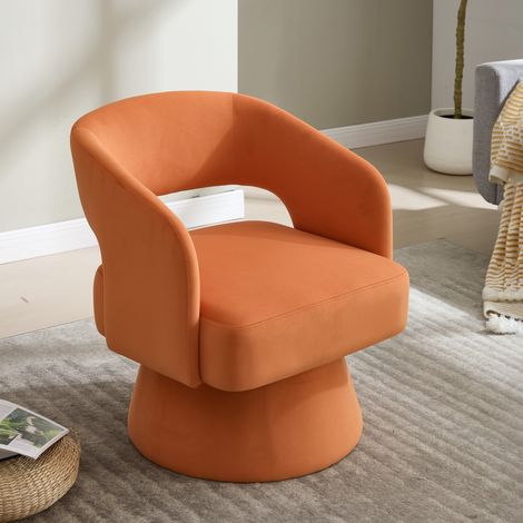 Fauteuil pivotant orange en chenille avec base rotative et dossier ergonomique (1/5)