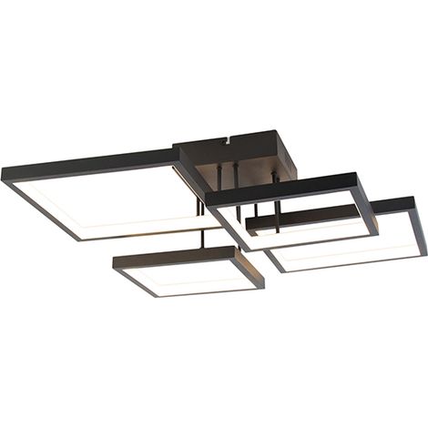 QAZQA Diseño Plafón negro con LED regulable en 3 pasos 4 luces - Lejo Aluminio /Plástico /Acero Cuadrada Incluye LED Max. 4 x 30 Watt