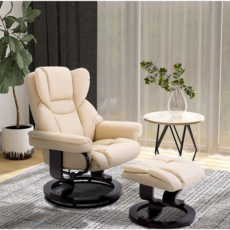 Poltrona relax girevole con poggiapiedi in similpelle color crema (1/5)