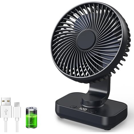 Ventilatore da tavolo USB VHV - Ventilatore oscillante - Batteria ricaricabile da 4500 mAh - 4 velocità e display digitale - Ventilatore portatile per ufficio, camera da letto e esterni - Nero (1/5)
