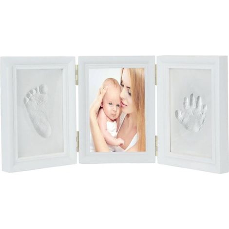 Cadre empreintes bébé DIY, kit plâtre mains/pieds + cadre blanc, cadeau naissance (1/4)