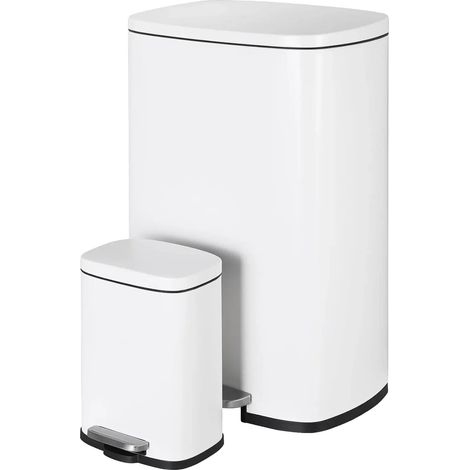 Poubelle de cuisine, fonctionnement à pédale, design résistant aux taches, BLANC, 50L 5L (1/2)