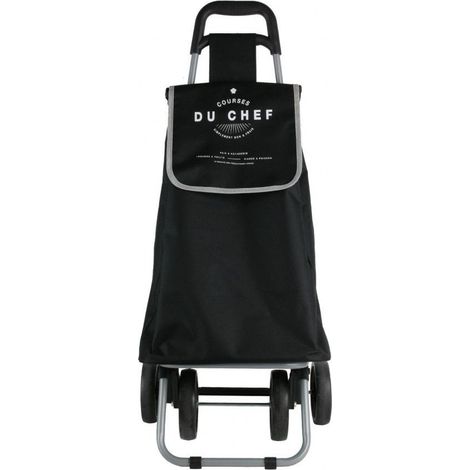 Chariot de course motif courses du chef - 4 roues - L 41 cm x H 87 cm - Noir - Livraison gratuite