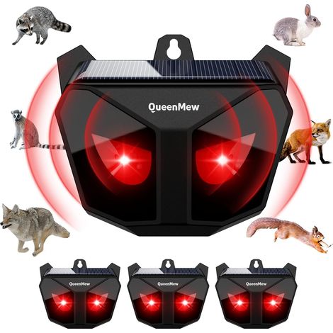 Repelente solar ultrasónico para exteriores con luces LED estroboscópicas rojas, paquete de 4 (18 kHz) (1/5)