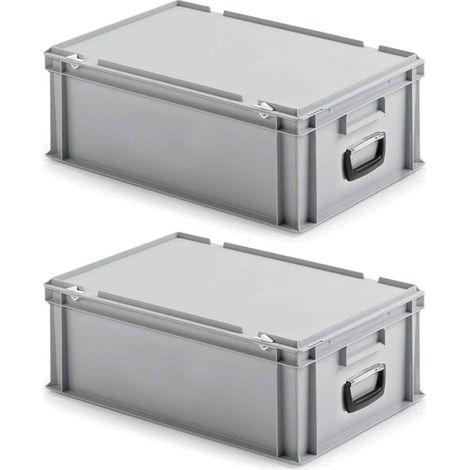 BRB Lot de 2 valises Euro avec 1 poignée de transport de chaque côté - Dimensions : 600 x 400 x 230 mm - Gris
